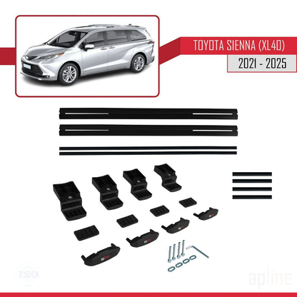 Compatible avec Toyota Sienna 4 (XL40) 2021-2025 BASIC Model Barres de Toit Railing Porte-Bagages de Voiture Noir Aluminium 2 Barres