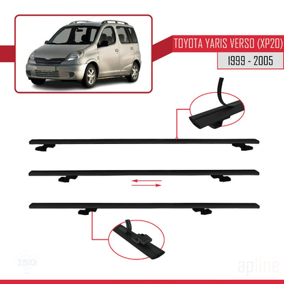 Compatible avec Toyota Yaris Verso (XP20) 1999-2005 BASIC Model Barres de Toit Railing Porte-Bagages de Voiture Noir Aluminium 3 Barres