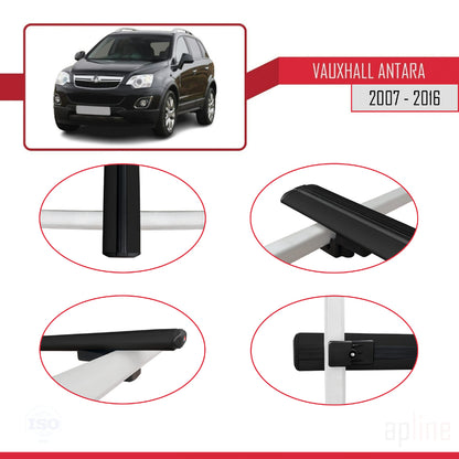 Compatible avec Vauxhall Antara 2007-2016 BASIC Model Barres de Toit Railing Porte-Bagages de Voiture Noir Aluminium 2 Barres