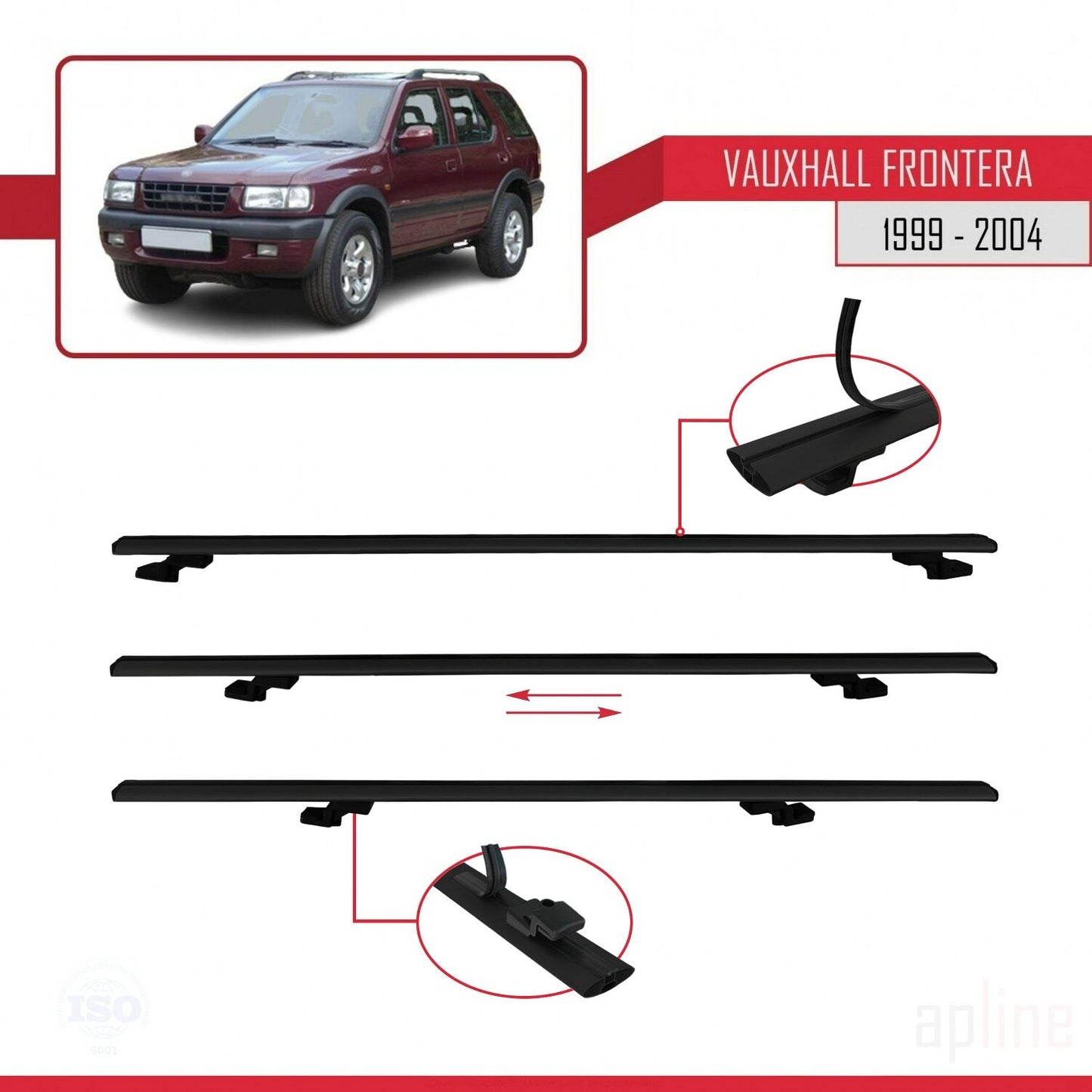 Compatible avec Vauxhall Frontera 2 1999-2004 BASIC Model Barres de Toit Railing Porte-Bagages de Voiture Noir Aluminium 2 Barres