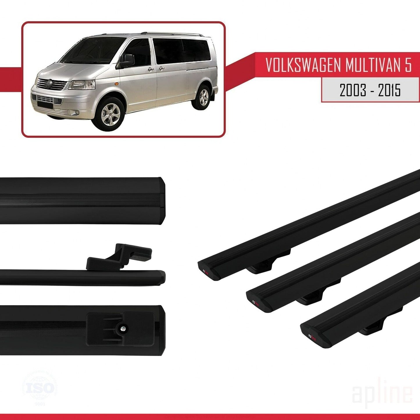 Compatible avec Volkswagen T5 Multivan 2003-2015 BASIC Model Barres de Toit Railing Porte-Bagages de Voiture Noir Aluminium 3 Barres