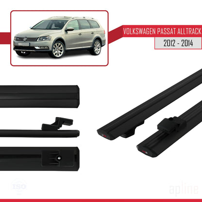 Compatible avec Volkswagen Passat B7 (3C) Alltrack 2012-2014 BASIC Model Barres de Toit Railing Porte-Bagages de Voiture Noir Aluminium 2 Barres