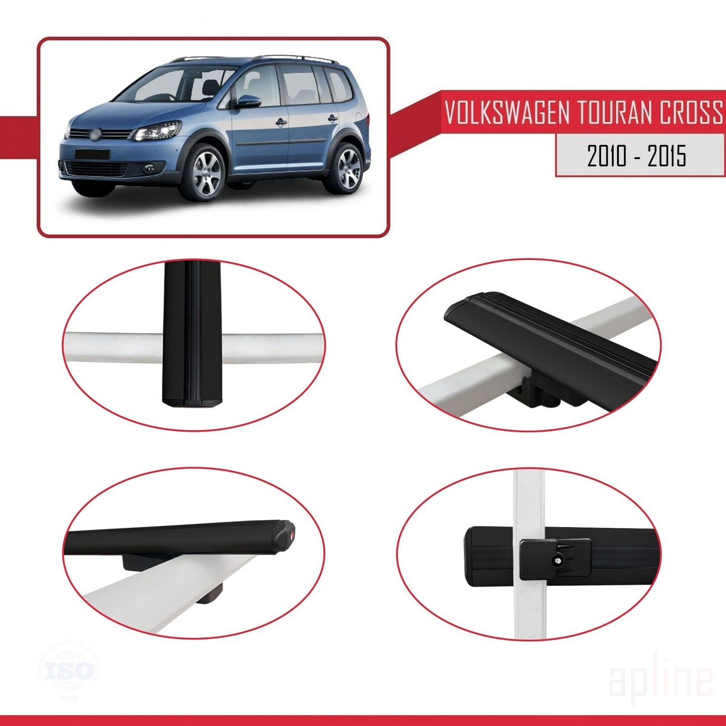 Compatible avec Volkswagen Touran Cross Post-Facelift 2010-2015 BASIC Model Barres de Toit Railing Porte-Bagages de Voiture Noir Aluminium 3 Barres