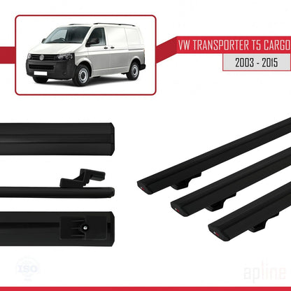 Compatible avec Volkswagen T5 Transporter 2003-2015 BASIC Model Barres de Toit Railing Porte-Bagages de Voiture Noir Aluminium 3 Barres