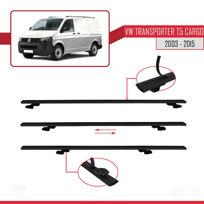 Compatible avec Volkswagen T5 Transporter 2003-2015 BASIC Model Barres de Toit Railing Porte-Bagages de Voiture Noir Aluminium 4 Barres
