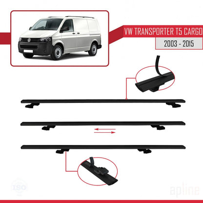 Compatible avec Volkswagen T5 Transporter 2003-2015 BASIC Model Barres de Toit Railing Porte-Bagages de Voiture Noir Aluminium 2 Barres
