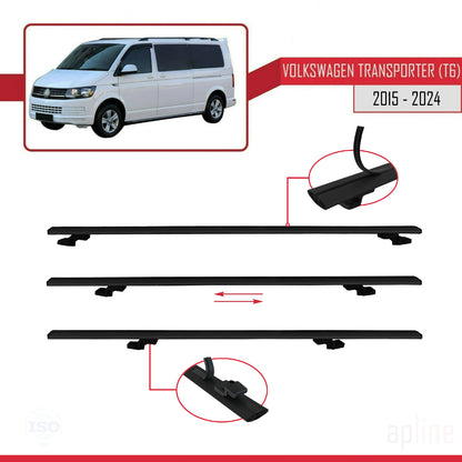 Compatible avec Volkswagen T6 Transporter 2015-2024 BASIC Model Barres de Toit Railing Porte-Bagages de Voiture Noir Aluminium 2 Barres