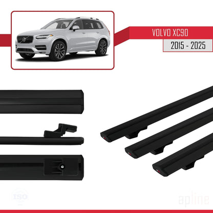 Compatible avec Volvo XC90 II 2015-2025 BASIC Model Barres de Toit Railing Porte-Bagages de Voiture Noir Aluminium 3 Barres