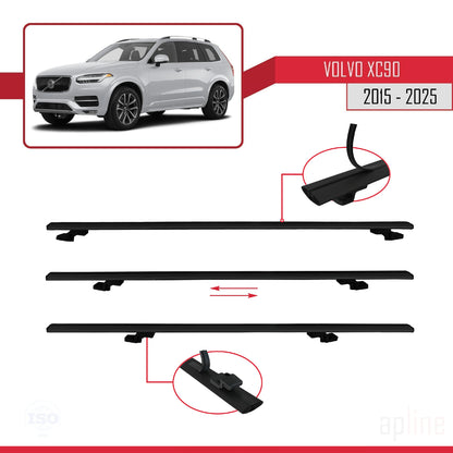 Compatible avec Volvo XC90 II 2015-2025 BASIC Model Barres de Toit Railing Porte-Bagages de Voiture Noir Aluminium 3 Barres