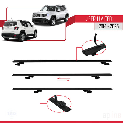Compatible avec Jeep Limited 2014-2025 BASIC Model Barres de Toit Railing Porte-Bagages de Voiture Noir Aluminium 3 Barres
