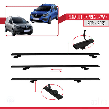 Compatible avec Renault Express 2021-2025 BASIC Model Barres de Toit Railing Porte-Bagages de Voiture Noir Aluminium 4 Barres