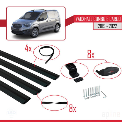 Compatible avec Vauxhall Combo E Cargo 2019-2022 BASIC Model Barres de Toit Railing Porte-Bagages de Voiture Noir Aluminium 4 Barres