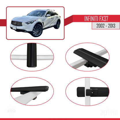 Compatible avec Infiniti FX37 2002-2013 BASIC Model Barres de Toit Railing Porte-Bagages de Voiture Noir Aluminium 2 Barres