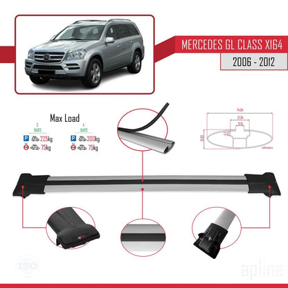 Compatible avec Mercedes Classe GL (X164) 2006-2012 FLY Model Barres de Toit Railing Porte-Bagages de Voiture Gris Aluminium 3 Barres