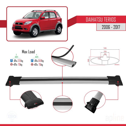 Compatible avec Daihatsu Terios 2 (J200) 2006-2017 FLY Model Barres de Toit Railing Porte-Bagages de Voiture Gris Aluminium 3 Barres