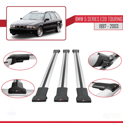 Compatible avec BMW Série 5 (E39) Touring 1997-2003 FLY Model Barres de Toit Railing Porte-Bagages de Voiture Gris Aluminium 3 Barres