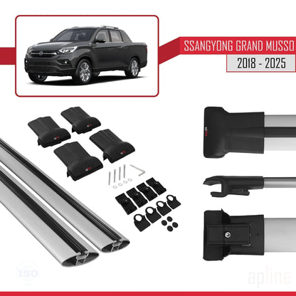 Compatible avec Ssangyong Grand Musso 2018-2025 FLY Model Barres de Toit Railing Porte-Bagages de Voiture Gris Aluminium 2 Barres