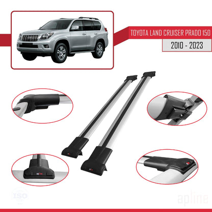 Compatible avec Toyota Land Cruiser Prado (J150) 2010-2023 FLY Model Barres de Toit Railing Porte-Bagages de Voiture Gris Aluminium 2 Barres