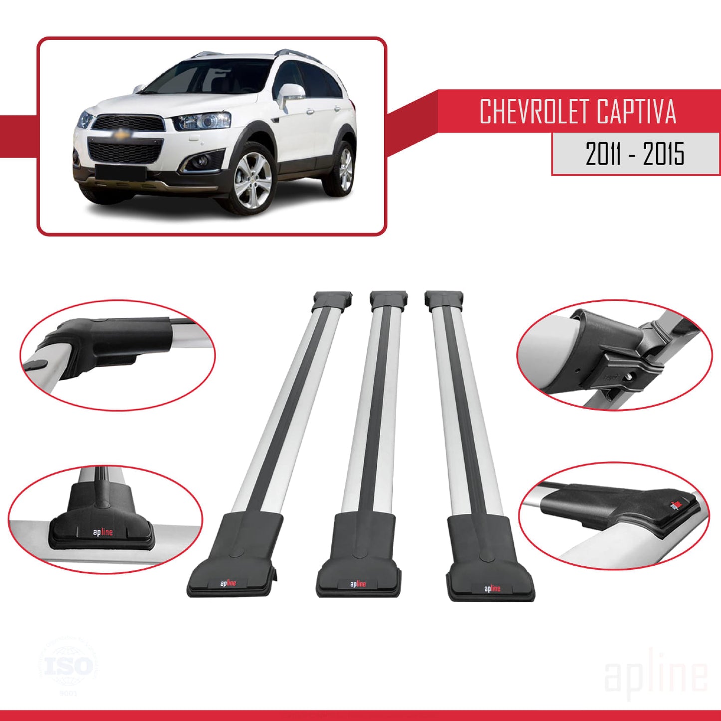Compatible avec Chevrolet Captiva 2011-2015 FLY Model Barres de Toit Railing Porte-Bagages de Voiture Gris Aluminium 3 Barres