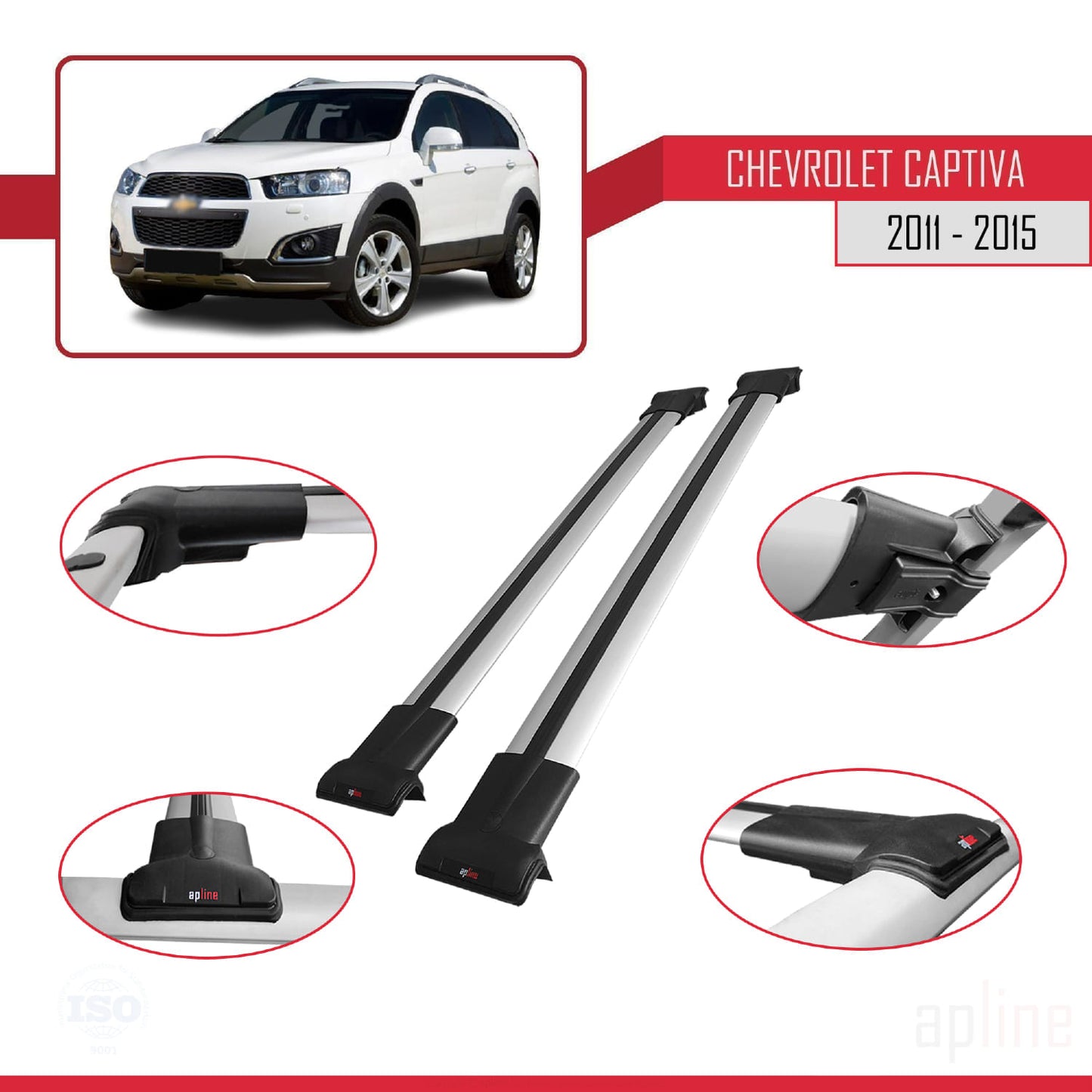 Compatible avec Chevrolet Captiva 2011-2015 FLY Model Barres de Toit Railing Porte-Bagages de Voiture Gris Aluminium 2 Barres