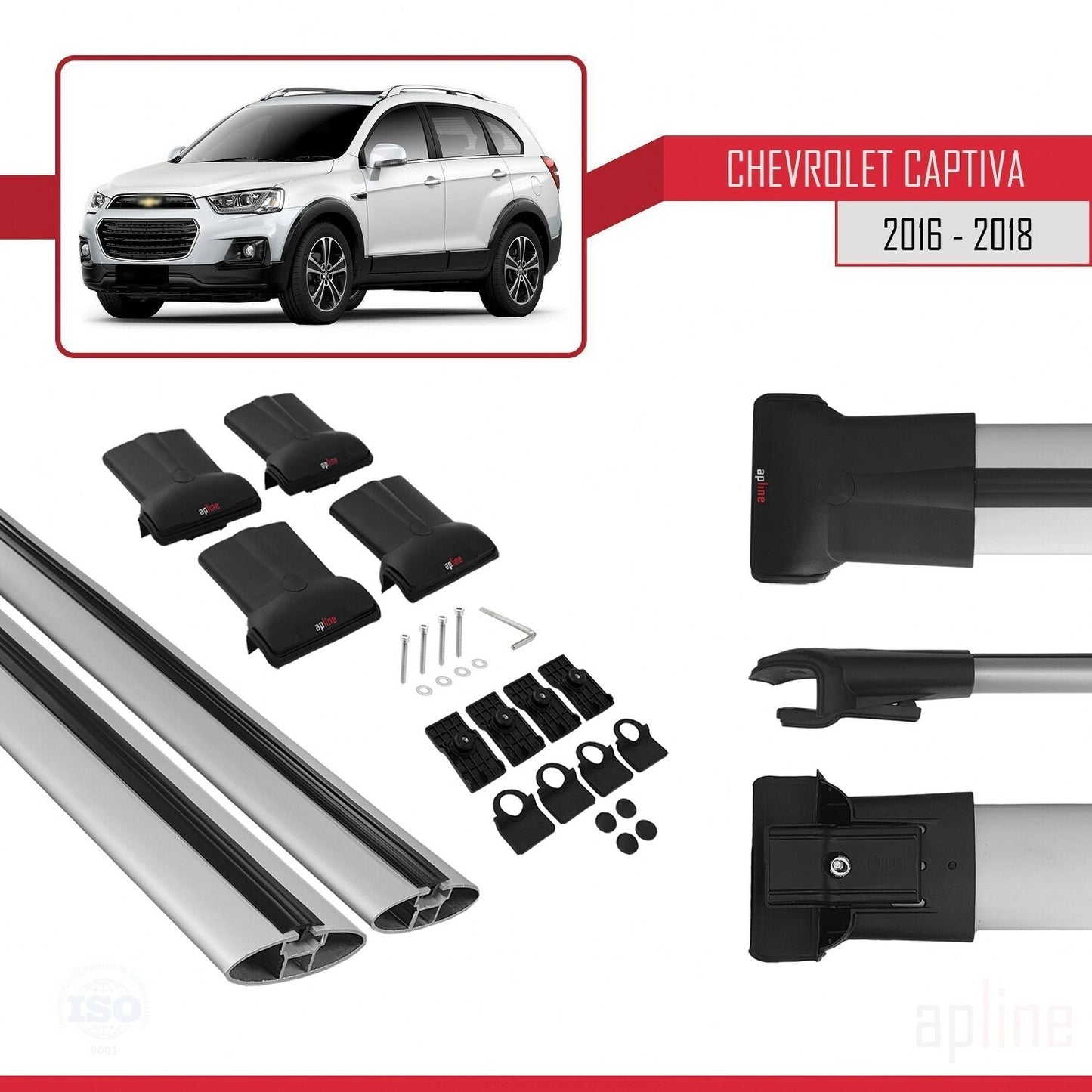 Compatible avec Chevrolet Captiva 2016-2018 FLY Model Barres de Toit Railing Porte-Bagages de Voiture Gris Aluminium 2 Barres