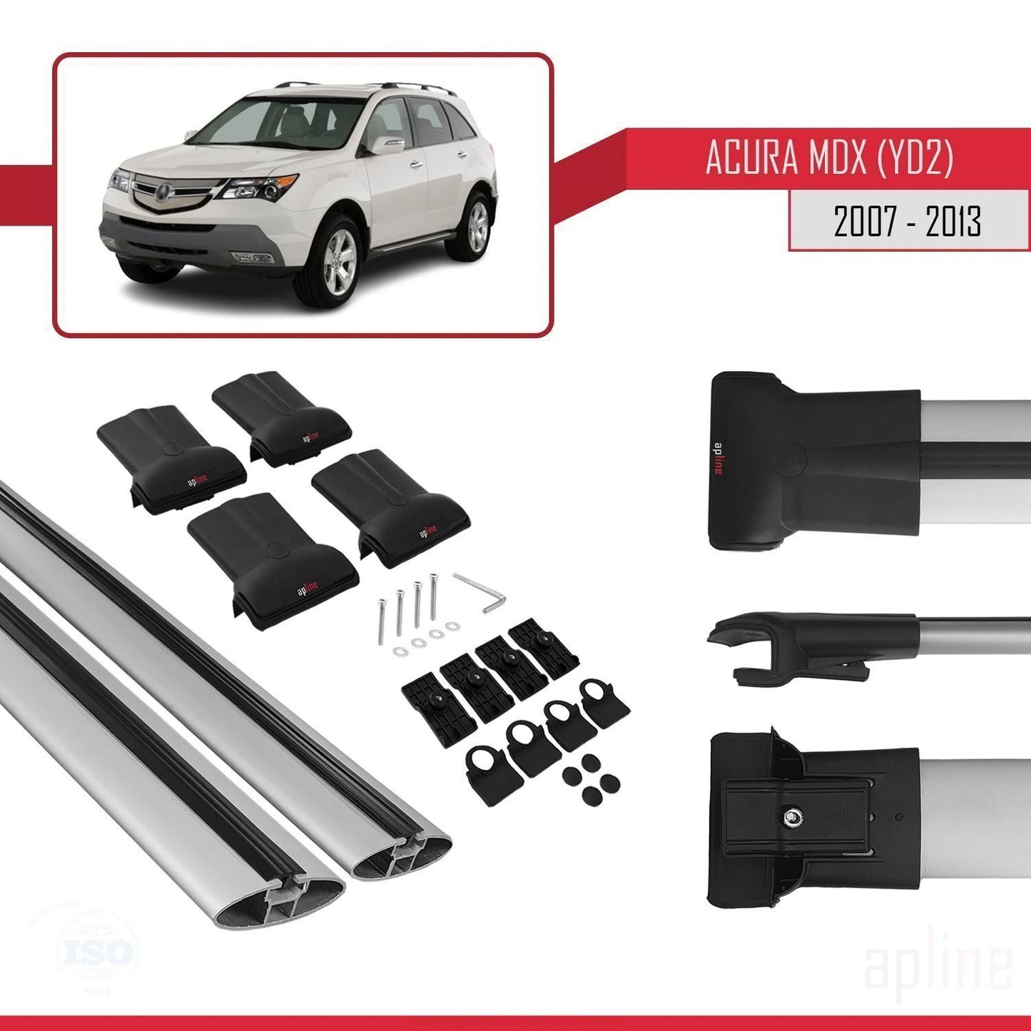 Compatible avec Acura MDX (YD2) 2007-2013 FLY Model Barres de Toit Railing Porte-Bagages de Voiture Gris Aluminium 2 Barres