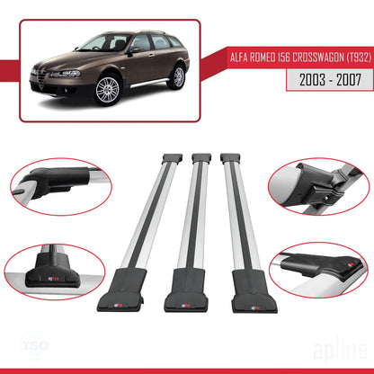 Compatible avec Alfa Romeo 156 (T932) Crosswagon 2003-2007 FLY Model Barres de Toit Railing Porte-Bagages de Voiture Gris Aluminium 3 Barres