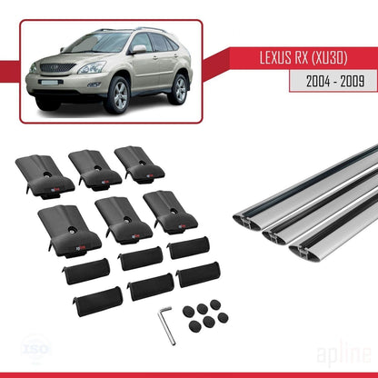 Compatible avec Lexus RX 2 (XU30) 2004-2009 FLY Model Barres de Toit Railing Porte-Bagages de Voiture Gris Aluminium 3 Barres