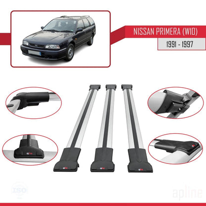 Compatible avec Nissan Primera (W10) Traveller 1991-1997 FLY Model Barres de Toit Railing Porte-Bagages de Voiture Gris Aluminium 3 Barres