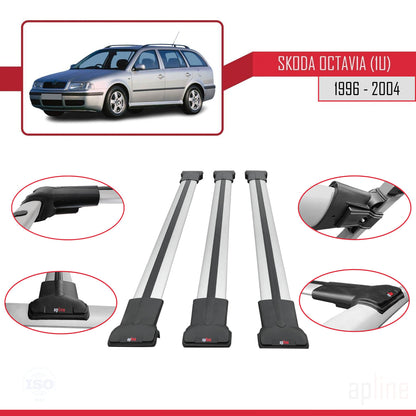 Compatible avec Skoda Octavia (1U) 1996-2004 FLY Model Barres de Toit Railing Porte-Bagages de Voiture Gris Aluminium 3 Barres
