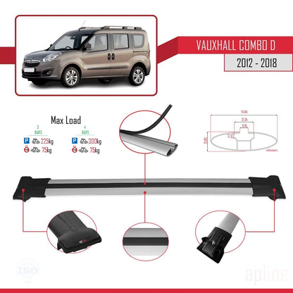 Compatible avec Vauxhall Combo D 2012-2018 FLY Model Barres de Toit Railing Porte-Bagages de Voiture Gris Aluminium 3 Barres