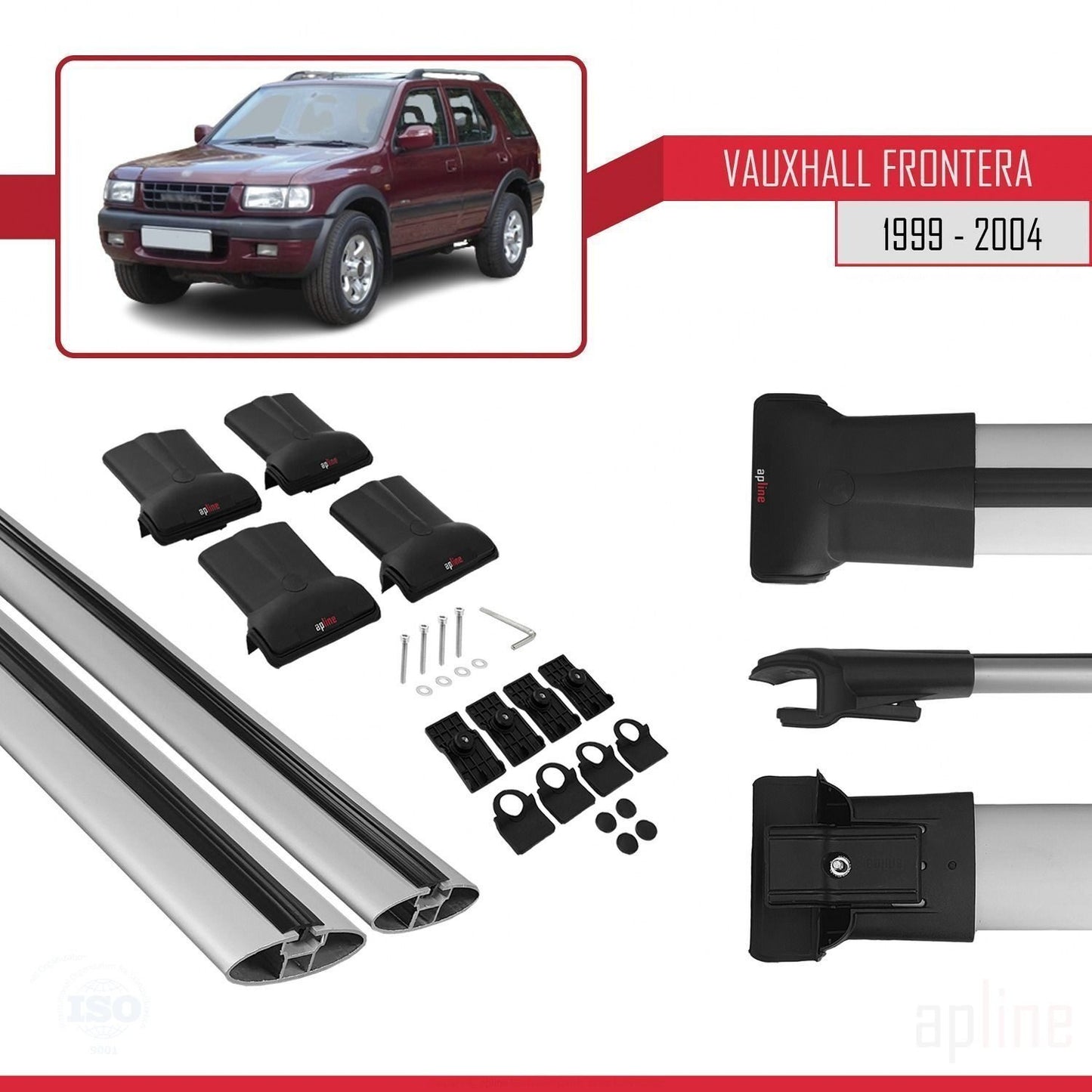 Compatible avec Vauxhall Frontera 2 1999-2004 FLY Model Barres de Toit Railing Porte-Bagages de Voiture Gris Aluminium 2 Barres
