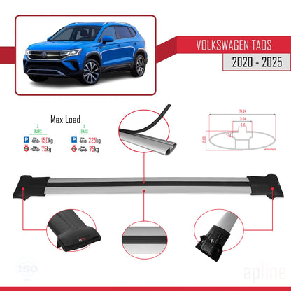 Compatible avec Volkswagen Taos 2021-2025 FLY Model Barres de Toit Railing Porte-Bagages de Voiture Gris Aluminium 2 Barres