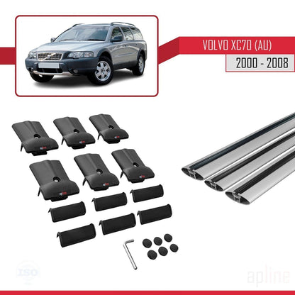 Compatible avec Volvo XC70 (P2) 2000-2007 FLY Model Barres de Toit Railing Porte-Bagages de Voiture Gris Aluminium 3 Barres