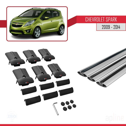 Compatible avec Chevrolet Spark (M300) 2009-2014 FLY Model Barres de Toit Railing Porte-Bagages de Voiture Gris Aluminium 3 Barres
