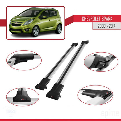 Compatible avec Chevrolet Spark (M300) 2009-2014 FLY Model Barres de Toit Railing Porte-Bagages de Voiture Gris Aluminium 2 Barres