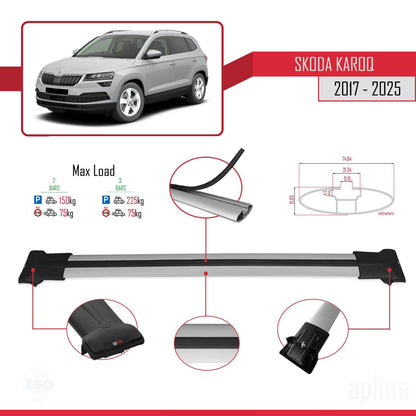 Compatible avec Skoda Karoq 2017-2025 FLY Model Barres de Toit Railing Porte-Bagages de Voiture Gris Aluminium 2 Barres