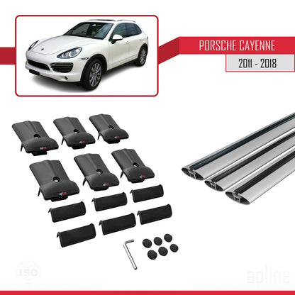 Compatible avec Porsche Cayenne 2 (92A) 2011-2018 FLY Model Barres de Toit Railing Porte-Bagages de Voiture Gris Aluminium 3 Barres
