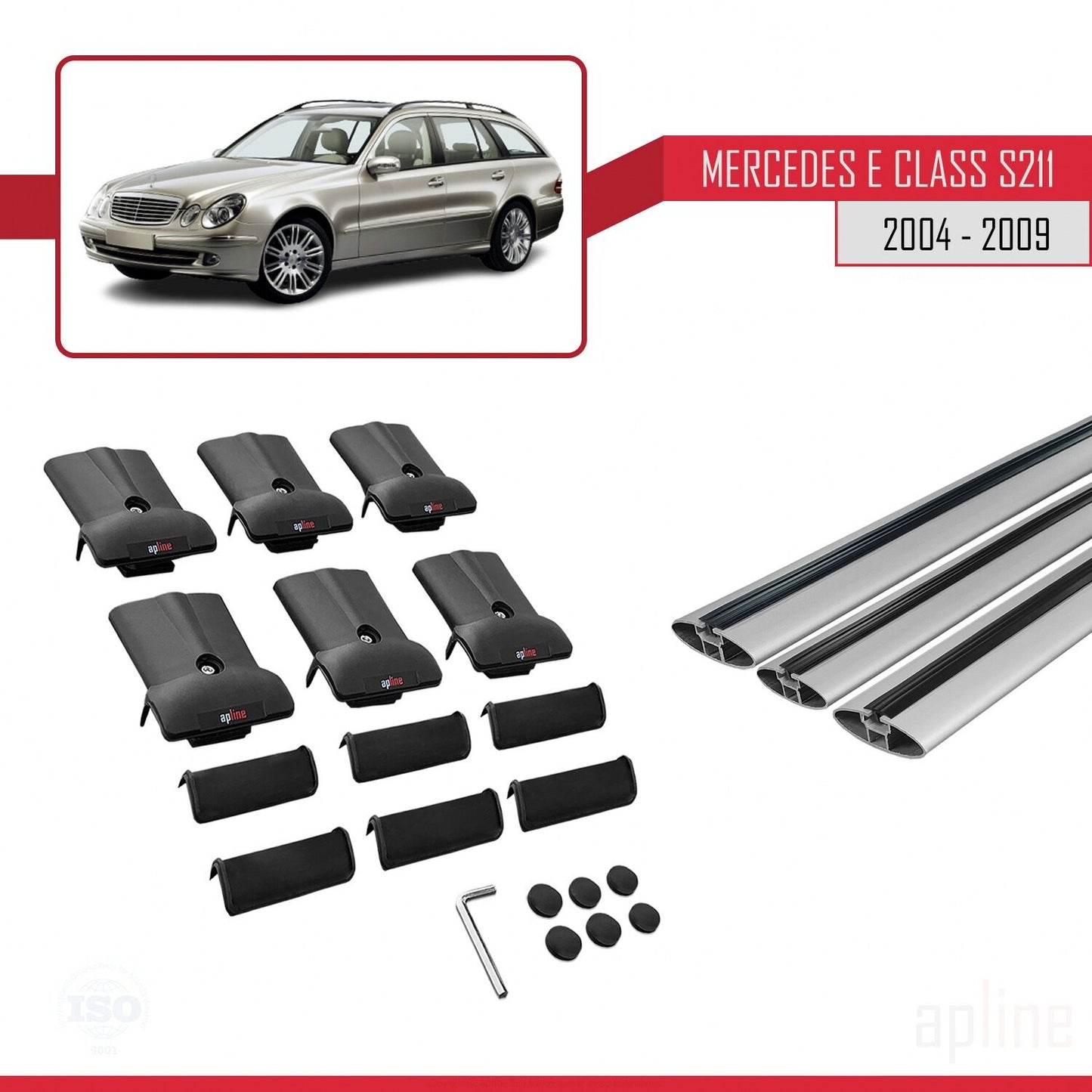 Compatible avec Mercedes Classe E 3 (S211) 2004-2009 FLY Model Barres de Toit Railing Porte-Bagages de Voiture Gris Aluminium 3 Barres