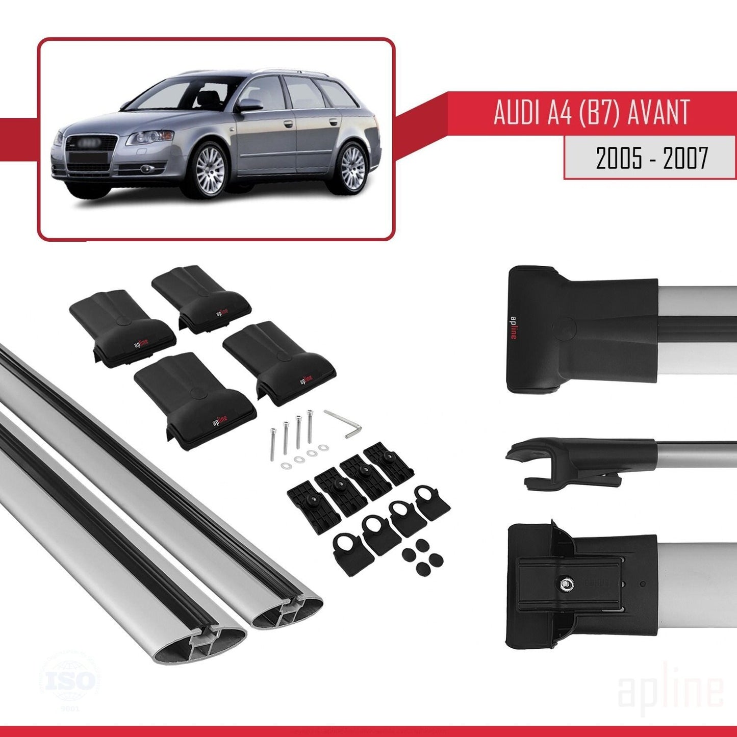 Compatible avec A4 (B7) Avant 2005-2007 FLY Model Barres de Toit Railing Porte-Bagages de Voiture Gris Aluminium 2 Barres