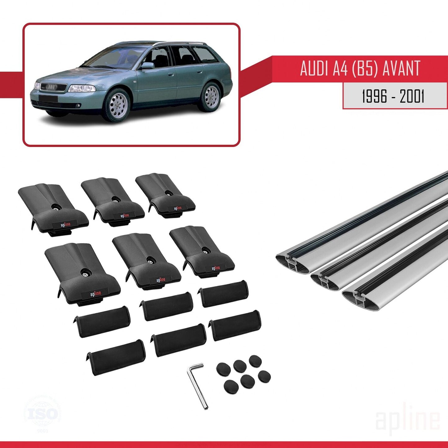 Compatible avec A4 (B5) Avant 1996-2001 FLY Model Barres de Toit Railing Porte-Bagages de Voiture Gris Aluminium 3 Barres