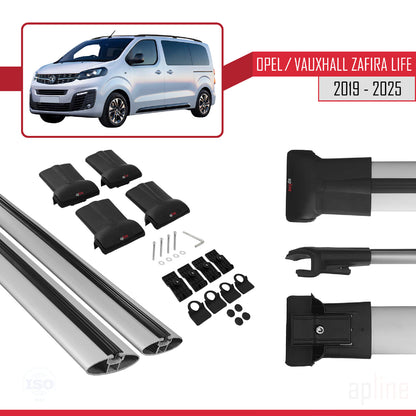 Compatible avec Opel Zafira Life 2019-2025 FLY Model Barres de Toit Railing Porte-Bagages de Voiture Gris Aluminium 2 Barres