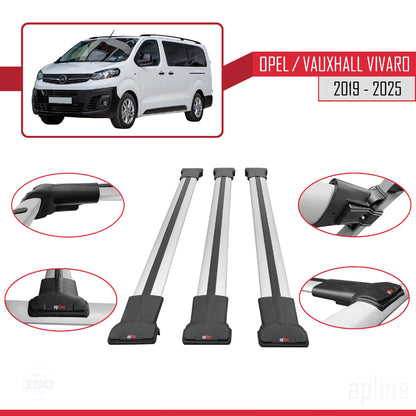 Compatible avec Opel Vivaro C 2019-2025 FLY Model Barres de Toit Railing Porte-Bagages de Voiture Gris Aluminium 3 Barres