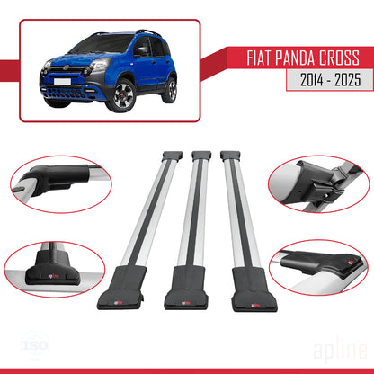 Compatible avec Fiat Panda Cross 2014-2025 FLY Model Barres de Toit Railing Porte-Bagages de Voiture Gris Aluminium 3 Barres