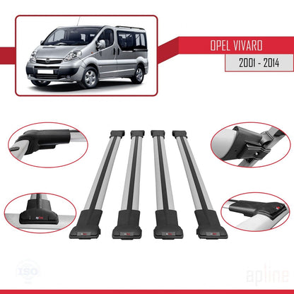 Compatible avec Opel Vivaro A 2001-2014 FLY Model Barres de Toit Railing Porte-Bagages de Voiture Gris Aluminium 4 Barres