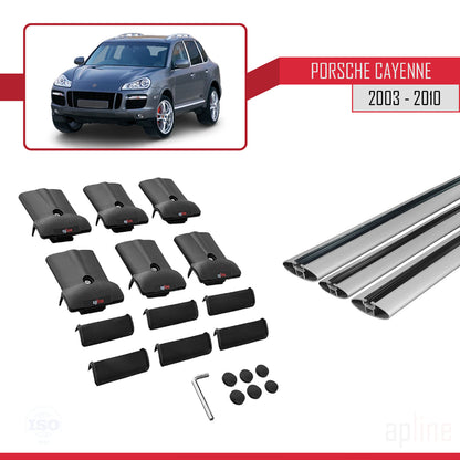 Compatible avec Porsche Cayenne (9PA) 2003-2010 FLY Model Barres de Toit Railing Porte-Bagages de Voiture Gris Aluminium 3 Barres