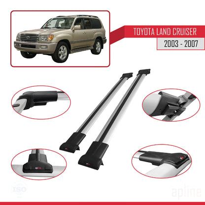 Compatible avec Toyota Land Cruiser (J100) 2003-2007 FLY Model Barres de Toit Railing Porte-Bagages de Voiture Gris Aluminium 2 Barres