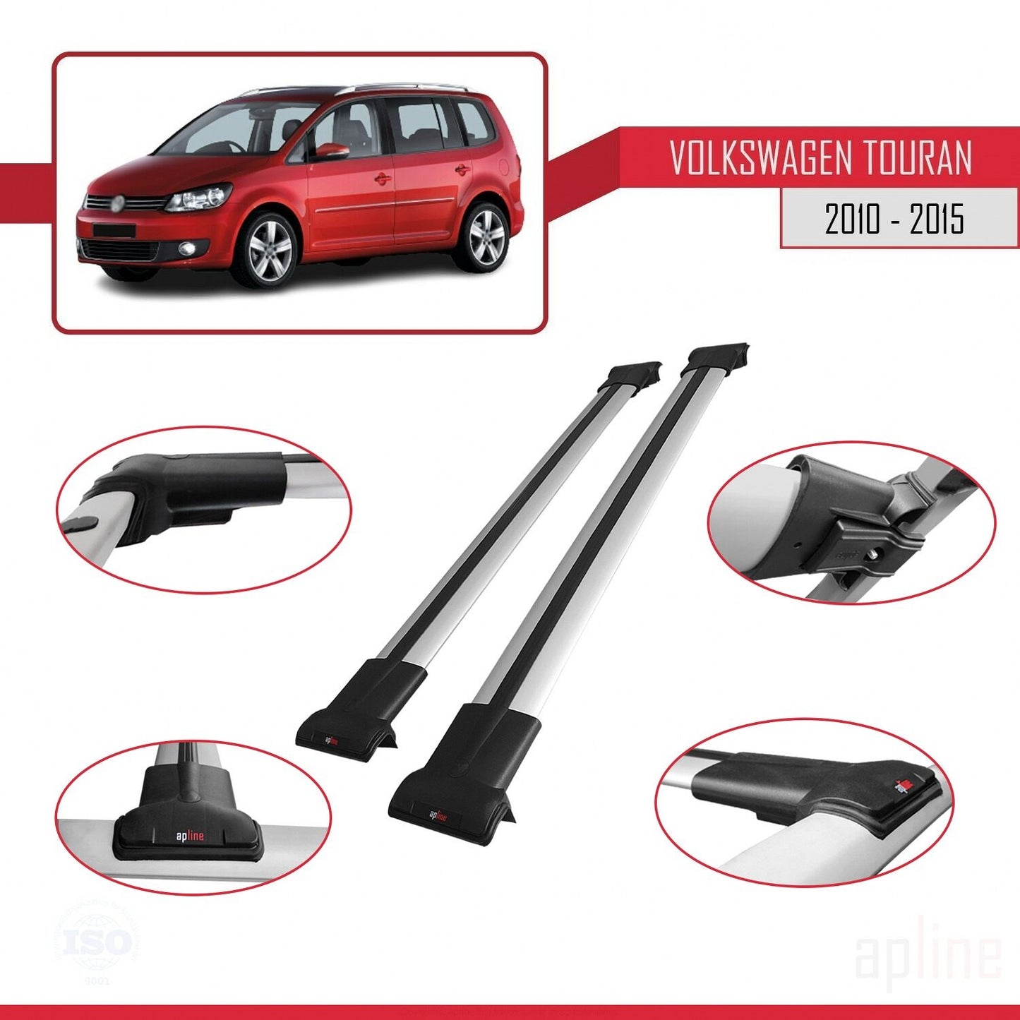Compatible avec Volkswagen Touran (1T) Post-Facelift 2010-2015 FLY Model Barres de Toit Railing Porte-Bagages de Voiture Gris Aluminium 2 Barres
