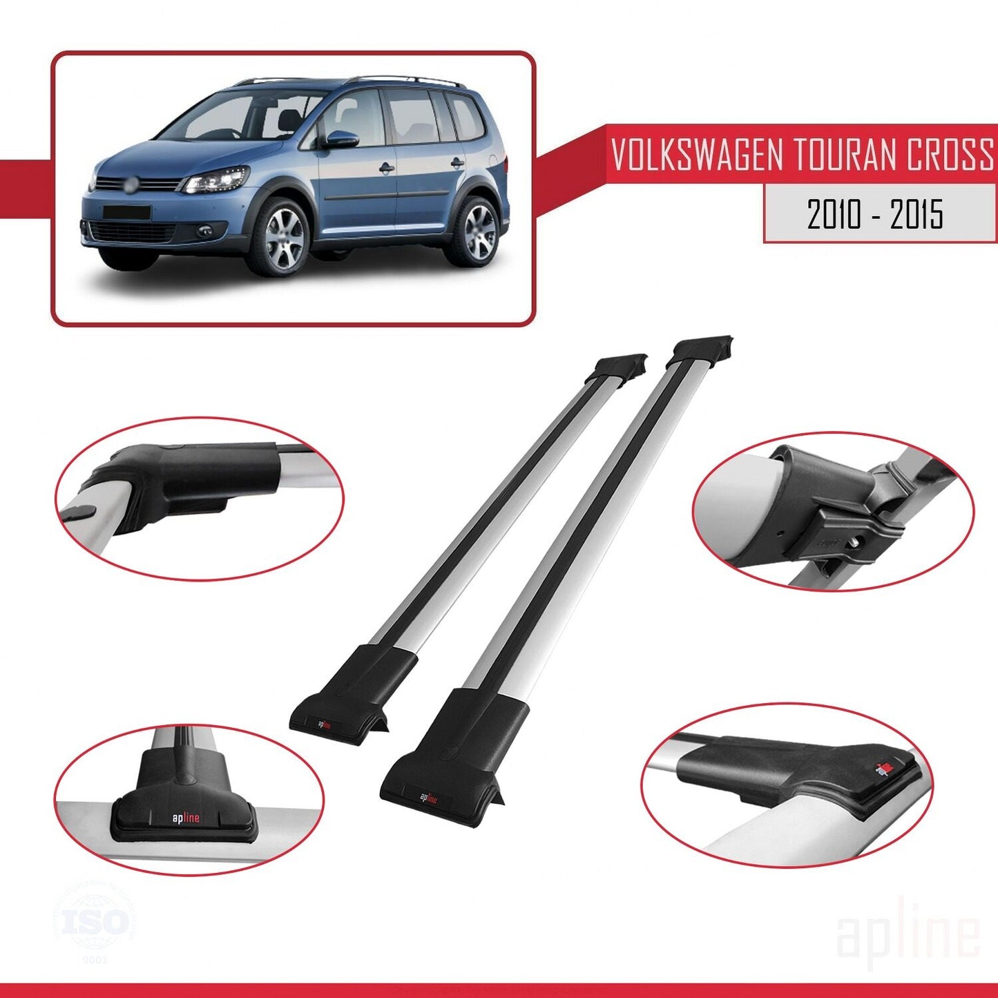 Compatible avec Volkswagen Touran Cross Post-Facelift 2010-2015 FLY Model Barres de Toit Railing Porte-Bagages de Voiture Gris Aluminium 2 Barres