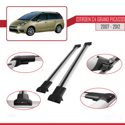 Compatible avec Citroen Grand C4 Picasso 2007-2012 FLY Model Barres de Toit Railing Porte-Bagages de Voiture Gris Aluminium 2 Barres
